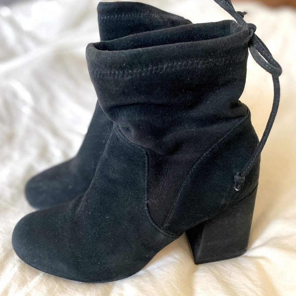 Farylrobin Black Suede Leather Block Heel Boots